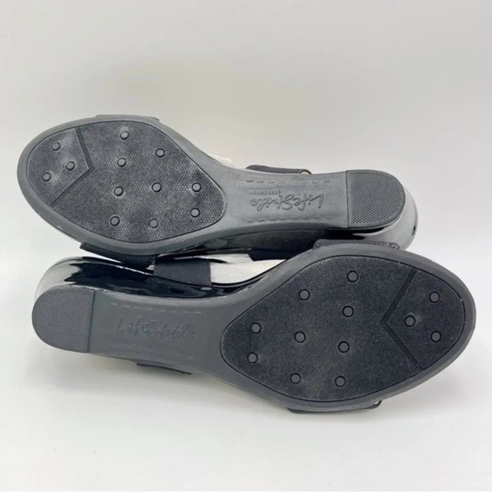 6W 6 W WIDE‎ LifeStride Womens Black Yolo Ankle Strap Low Wedge Sandals Shoes
